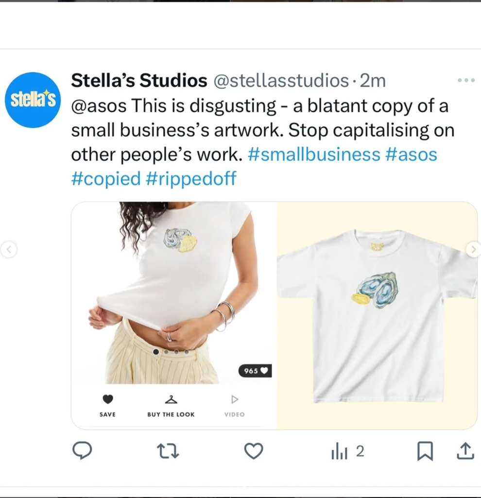 The public callout post about the copied oyster tee